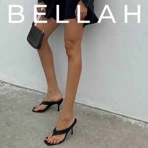 Tony Bianco Black Bellah Thong Leather Heeled Sandals sz 5.5